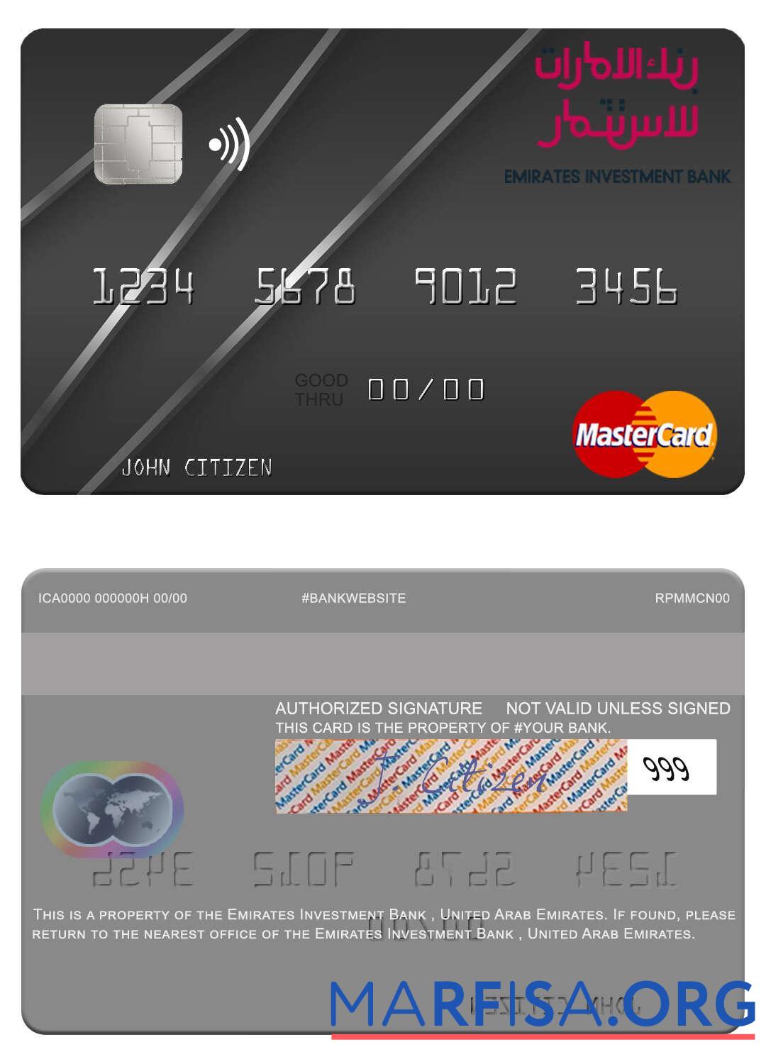 Realistic United Arab Emirates Emirates Investment Bank mastercard sample